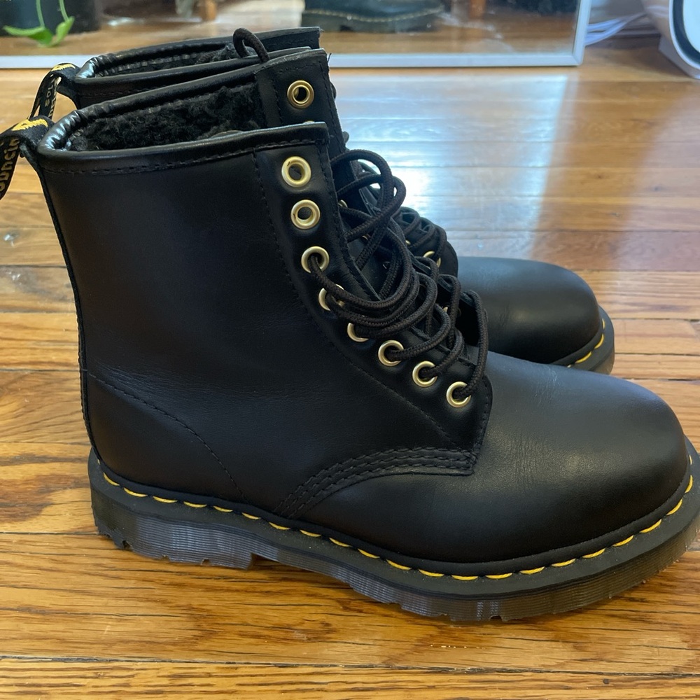 Dr. Martens Black Boots with Yellow Stitching